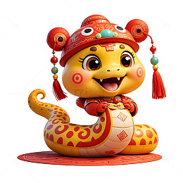 戴龙头帽的红色蛇新年喜庆贺岁插画