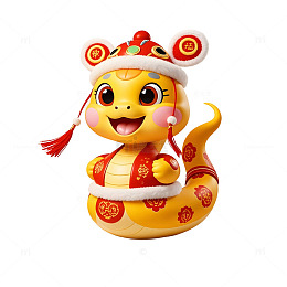 穿红色喜庆服饰的卡通蛇年新年插画