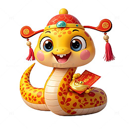 戴传统花帽黄色蛇微笑贺岁新年插画