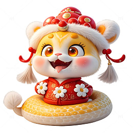戴红色花冠的金色蛇新年喜庆贺岁插画
