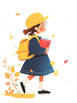 卡通女孩子背着书包