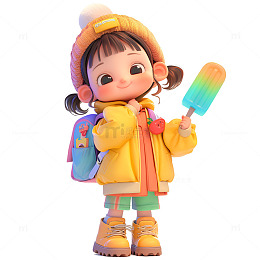 卡通简约拿着雪糕的小孩