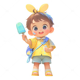 卡通简约吃冰棍的小孩