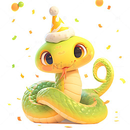 卡通简约带着生日帽的小蛇