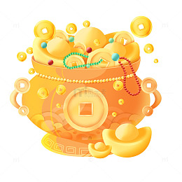 简约聚宝盆元宝金币