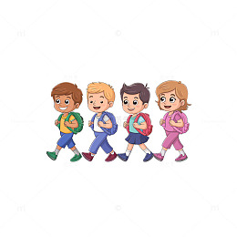 学生们放学背着书包排队行走