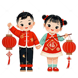 年画娃娃拿着灯笼