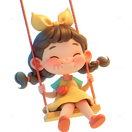 卡通简约荡秋千的小孩