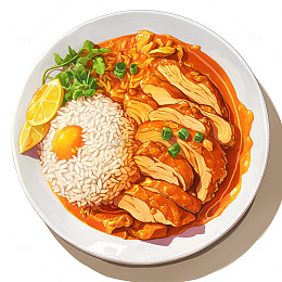 卡通简约鸡肉咖喱饭
