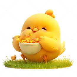 卡通简约吃饭的小鸡