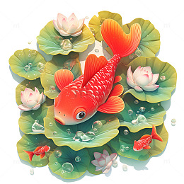 卡通简约池塘里的鲤鱼