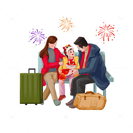 一家人过年春运坐车回家