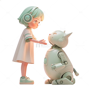 卡通简约机械猫和小孩