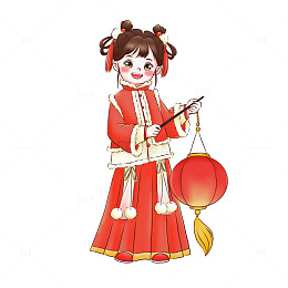 春节新年元旦元宵节手提灯笼女孩
