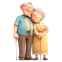 卡通简约互相依偎的老人