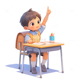 卡通简约课桌前举手的男孩
