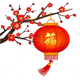 红灯笼挂在梅花树上