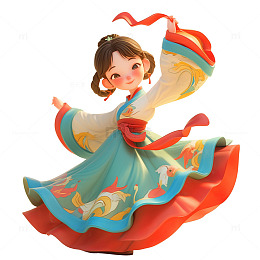 卡通跳舞的小女孩