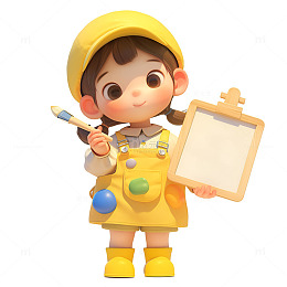 卡通简约拿着画笔和画板的小女孩