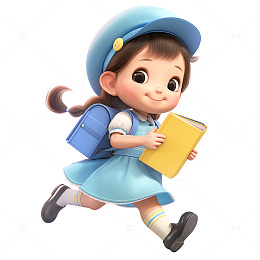 卡通简约背着书包跑步的女孩