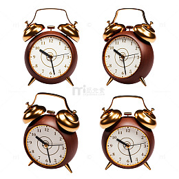 3D立体复古欧式金属实木纹小闹钟模型