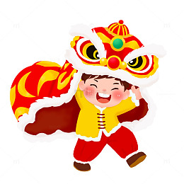 新春舞狮开门大吉醒狮手绘