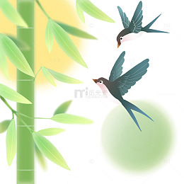 春季竹子燕子元素