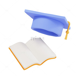 3D立体黏土开学季书本学士帽装饰设计图