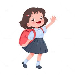 卡通手绘可爱女孩背书包上学免抠元素