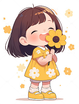 春天小女孩摘花