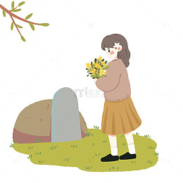 清明扫墓女孩手捧鲜花祭奠免抠素材