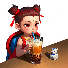 哪吒在喝奶茶