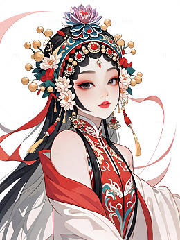 国潮花旦女人插画摄影图