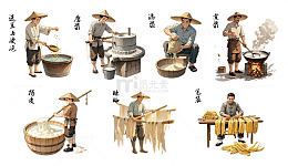 腐竹制作工艺流程图插画素材