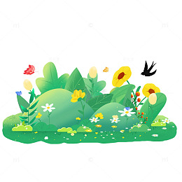 手绘春天花草植物底部边框海报装饰元素