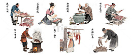 古法制作腊肉工艺流程插画图
