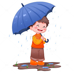 春天雨季男孩撑伞免抠元素
