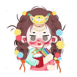 Q版卡通藏族女孩拉萨半身肌理风