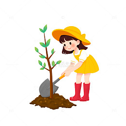 312植树节小女孩小学生种树小场景元素