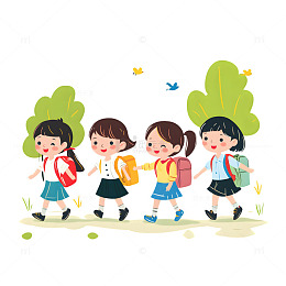 开学的学生一起去春游