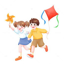 春天户外春游双人放风筝