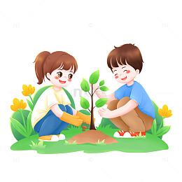 春天植树节儿童种树插画