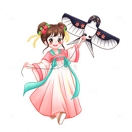 春天户外春游古风少女放风筝