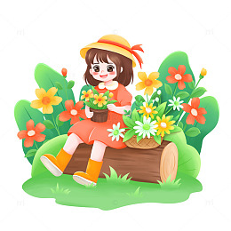 春季春天户外花朵女孩