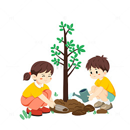 植树节元素小孩种树