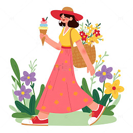 手拿冰淇淋的年青女生女神节素材