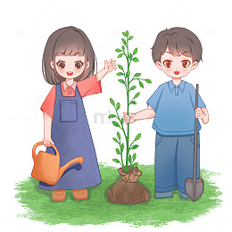一起种树吧植树节手绘人物