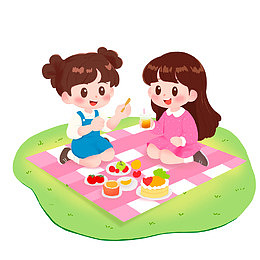 春游郊游踏青户外露营野餐手绘小场景插画