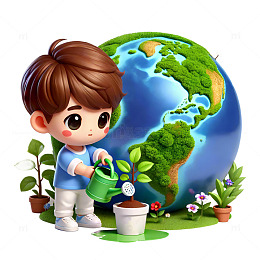 地球环保植树节3D卡通素材