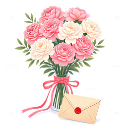 美丽花朵插花信封卡通插画素材